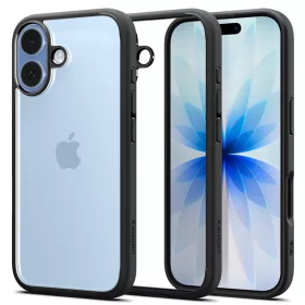   iPhone 17, Átlátszó ütésállő tok, matt fekete kerettel - Spigen - Ultra Hybrid