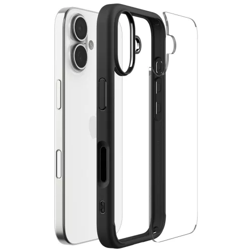 iPhone 17, Átlátszó ütésállő tok, matt fekete kerettel - Spigen - Ultra Hybrid