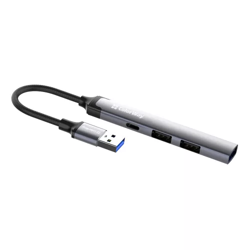 ColorWay - Dokkoló állomás - 3x USB, Type-C, 5 Gbps, 0,12 m-es kábel - Ezüst