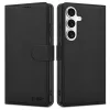 Samsung Galaxy S25, Elegáns Öko bőr telefontok kártyatartóval és állványfunkcióval - Fekete - Tech-Protect Wallet