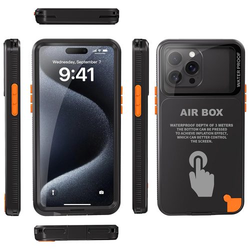 ShellBox – AirBox Vízálló IP68 tok (6.1 hüvelyk) – iPhone 12 / 12 Pro / 13 / 13 Pro / 14 / 14 Pro / 15 / 15 Pro / 16 – Fekete