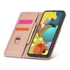 Samsung Galaxy A13 5G - Kinyitható tok, Ökobőrből, kártyatartóval, állványfunkcióval, mágneses záródással - Rózsaszín - Magnet Card Case
