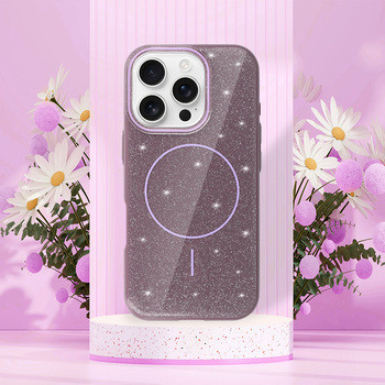 MagSafe Slim Csillogós tok iPhone 16 Pro - Lila