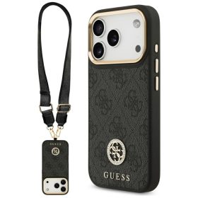  iPhone 17 Pro, Guess - Hardcase 4G Strass Logo MagSafe tok, pánttal - Fekete