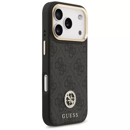 iPhone 17 Pro, Guess - Hardcase 4G Strass Logo MagSafe tok, pánttal - Fekete