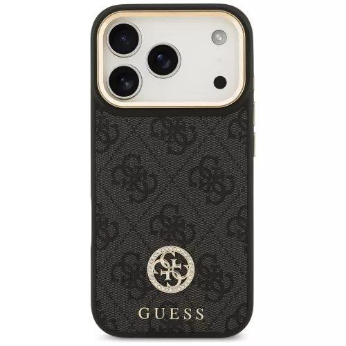 iPhone 17 Pro, Guess - Hardcase 4G Strass Logo MagSafe tok, pánttal - Fekete