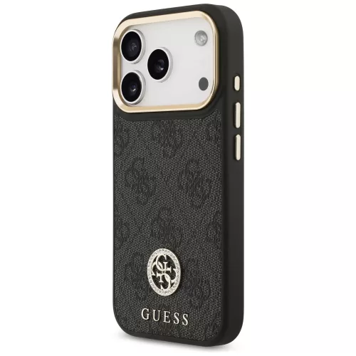 iPhone 17 Pro, Guess - Hardcase 4G Strass Logo MagSafe tok, pánttal - Fekete