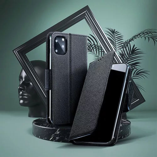 Samsung Galaxy A54 5G, Mágneses Kinyitható tok belső zsebbel és állványfunkióval - Fekete - FANCY