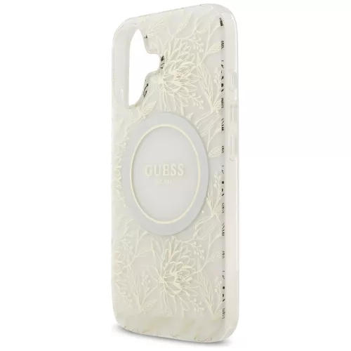 iPhone 17, Guess - IML Flowers with Pearl Strap MagSafe, Virág mintás MagSafe tok karpánttal
