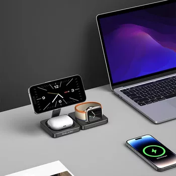 Blavec BQI-02 Qi 15 W mágneses Magsafe 3 az 1-ben induktív töltő