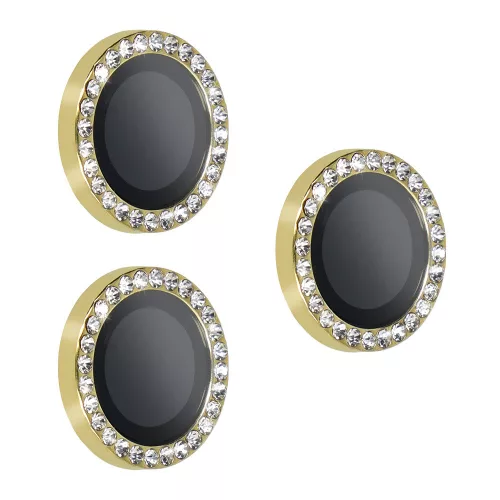 Iphone 17 Pro/17 Pro Max, Csillogós Kameralencse védő edzett üveg, kövekkel (3db) - Arany - HARD DIAMOND