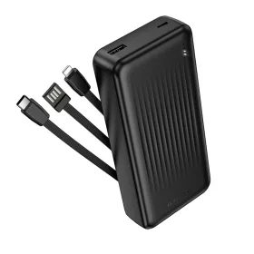   Borofone – Power Bank (BJ79A) – USB-C, USB és Lightning kábelekkel, USB és Type-C csatlakozókkal, LED kijelzővel, 20000 mAh – fekete