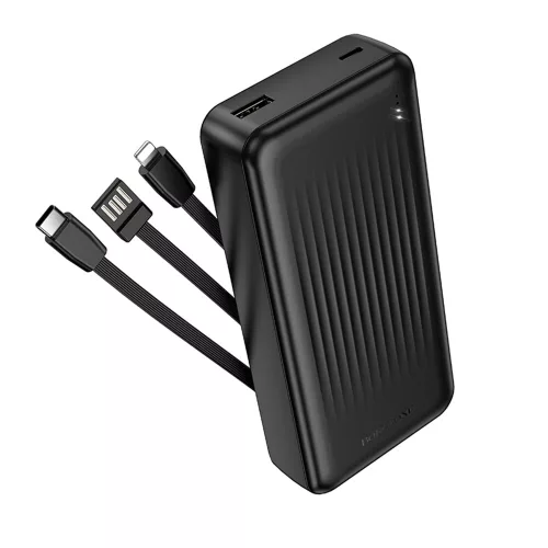 Borofone – Power Bank (BJ79A) – USB-C, USB és Lightning kábelekkel, USB és Type-C csatlakozókkal, LED kijelzővel, 20000 mAh – fekete