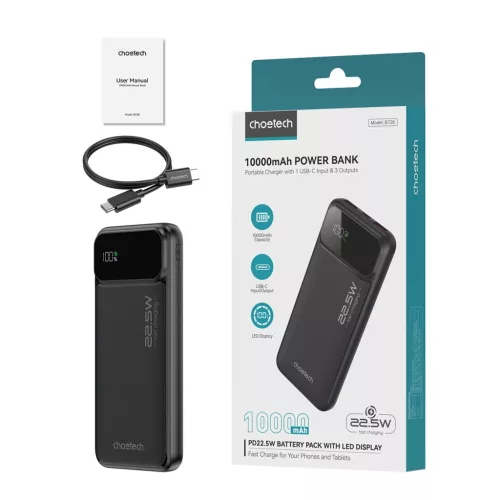 Choetech Powerbank B728 10000mAh 22.5W PD USB-A / USB-C - fekete