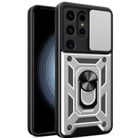   Modern Ütésálló Telefontok Állvánnyal és Kamera Védelemmel Samsung S24 Ultra - Szürke