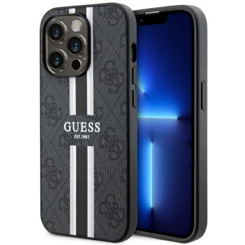 Guess Saffiano Strip fekete MagSafe tok (iPhone 14 Pro)