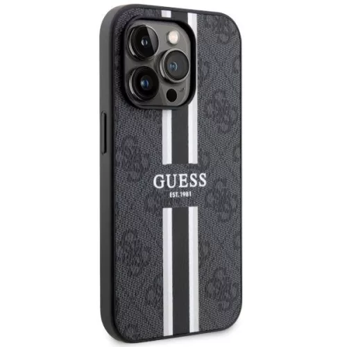 Guess Saffiano Strip fekete MagSafe tok (iPhone 14 Pro)