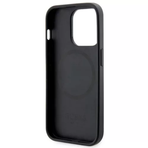 Guess Saffiano Strip fekete MagSafe tok (iPhone 14 Pro)