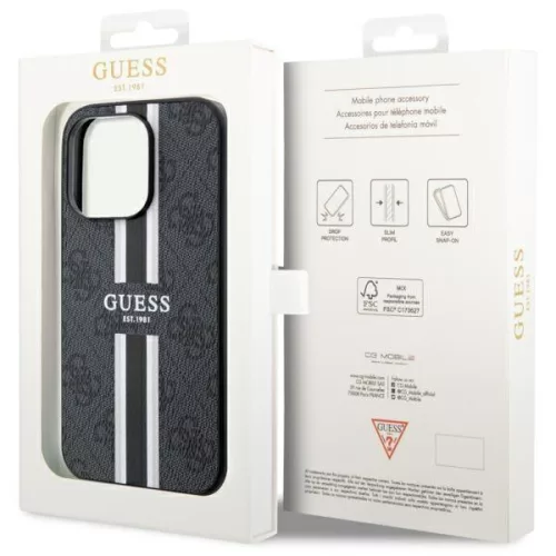 Guess Saffiano Strip fekete MagSafe tok (iPhone 14 Pro)