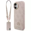iPhone 17, Guess - Hardcase 4G Strass Logo MagSafe tok, pánttal - Rózsaszín