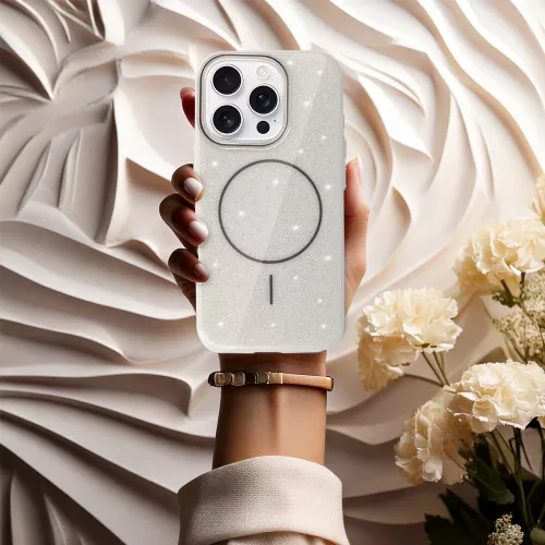 MagSafe Slim Csillogós tok iPhone 14 - Ezüst