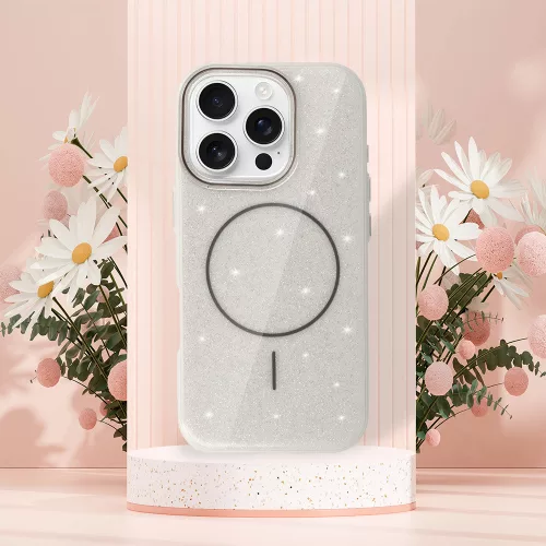 MagSafe Slim Csillogós tok iPhone 14 - Ezüst