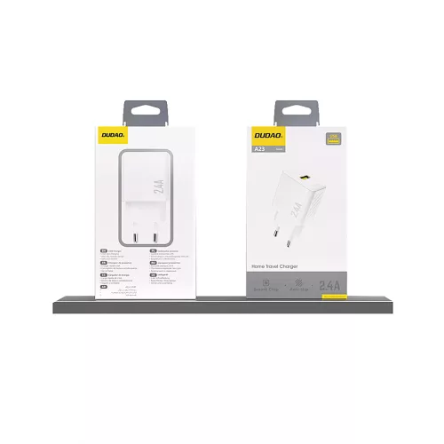 Töltő adapter 2,4A, USB-A - Fehér - Dudao A23