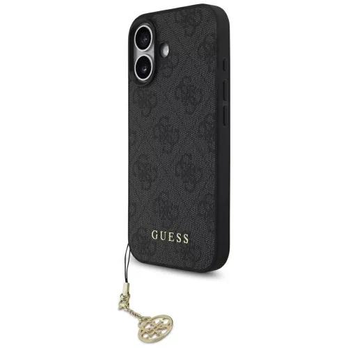 iPhone 17, Guess - Hardcase 4G Charm Cradle MagSafe tok, pánttal - Fekete