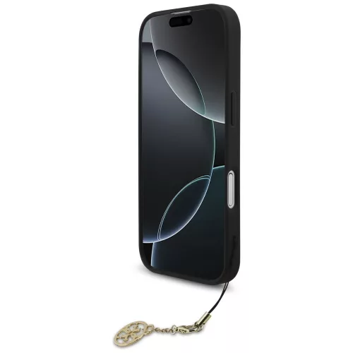 iPhone 17, Guess - Hardcase 4G Charm Cradle MagSafe tok, pánttal - Fekete