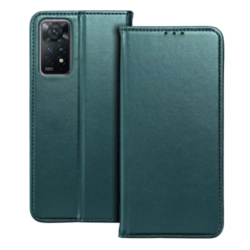 Samsung Galaxy A34 5G, Mágneses Kinyitható ECO bőr tok belső kártyatartó zsebbel - Zöld - Smart magneto 