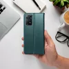 Samsung Galaxy A34 5G, Mágneses Kinyitható ECO bőr tok belső kártyatartó zsebbel - Zöld - Smart magneto 