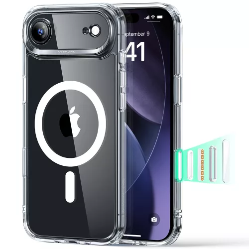 iPhone 17 Air, Ütésállő MagSafe-es tok, Kameravédelemmel, Légpárnás sarkokkal - Átlátszó - ESR Classic Hybrid HaloLock