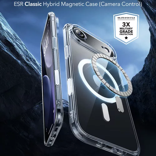 iPhone 17 Air, Ütésállő MagSafe-es tok, Kameravédelemmel, Légpárnás sarkokkal - Átlátszó - ESR Classic Hybrid HaloLock