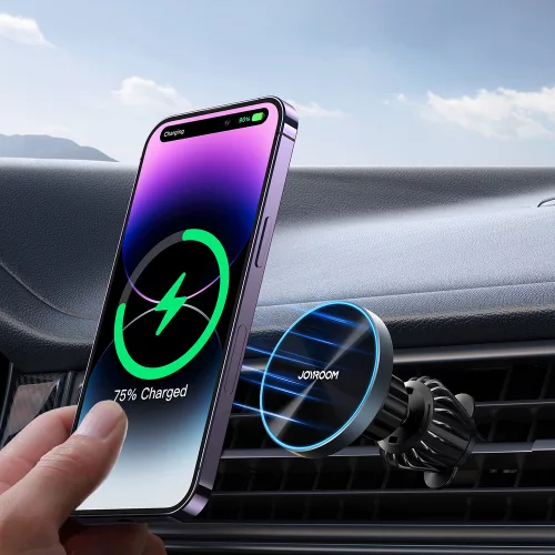 Mágneses autós telefontartó vezeték nélküli gyorstöltéssel (15W), szellőzőrácsra - Fekete - Joyroom JR-ZS240 Pro