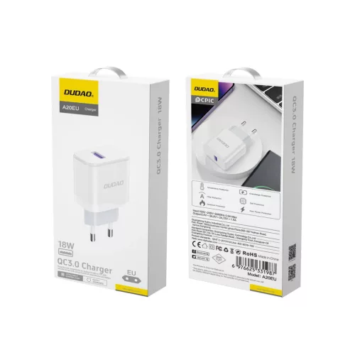Dudao A20EU fali gyorstöltő USB-A csatlakozóval, 18W – fehér