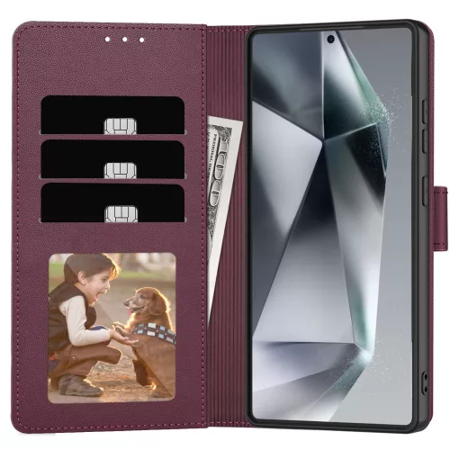 Samsung Galaxy A36/A56, Elegáns Öko bőr telefontok kártyatartóval és állványfunkcióval - Bordó - Tech-Protect Wallet