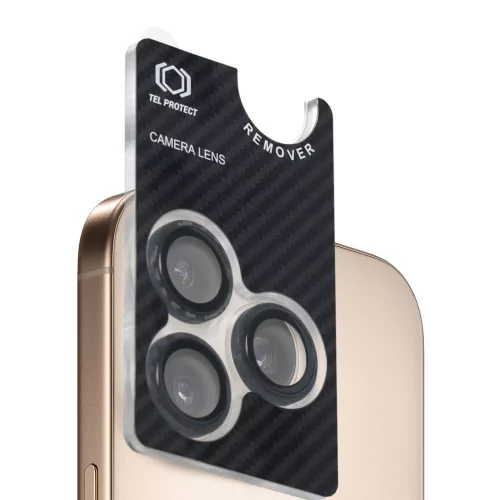 iPhone 16 Pro/16 Pro Max, Edzett üveg kamera védő Aramid kerettel (3 db lencse) - Protect 3D Lens Aramid Series