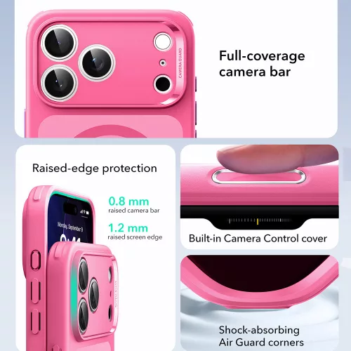 iPhone 17 Pro Max, Ütésállő MagSafe-es tok, Kameravédelemmel, Légpárnás sarkokkal - Matt rózsaszín - ESR Classic Hybrid HaloLock