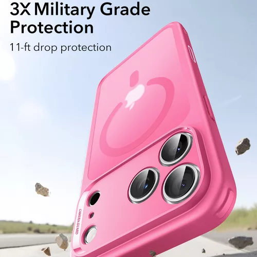 iPhone 17 Pro Max, Ütésállő MagSafe-es tok, Kameravédelemmel, Légpárnás sarkokkal - Matt rózsaszín - ESR Classic Hybrid HaloLock