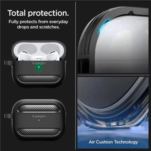 Spigen Rugged Armor fekete ütésálló szilikon tok Airpods Pro 1/2