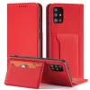 Samsung Galaxy A13 5G - Kinyitható tok, Ökobőrből, kártyatartóval, állványfunkcióval, mágneses záródással - Piros - Magnet Card Case