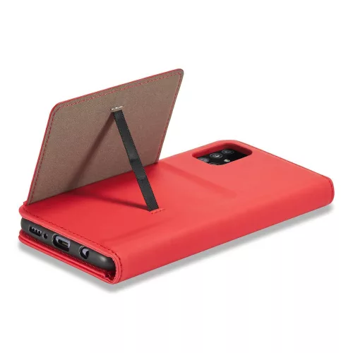 Samsung Galaxy A13 5G - Kinyitható tok, Ökobőrből, kártyatartóval, állványfunkcióval, mágneses záródással - Piros - Magnet Card Case
