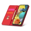 Samsung Galaxy A13 5G - Kinyitható tok, Ökobőrből, kártyatartóval, állványfunkcióval, mágneses záródással - Piros - Magnet Card Case