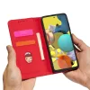 Samsung Galaxy A13 5G - Kinyitható tok, Ökobőrből, kártyatartóval, állványfunkcióval, mágneses záródással - Piros - Magnet Card Case