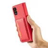 Samsung Galaxy A13 5G - Kinyitható tok, Ökobőrből, kártyatartóval, állványfunkcióval, mágneses záródással - Piros - Magnet Card Case