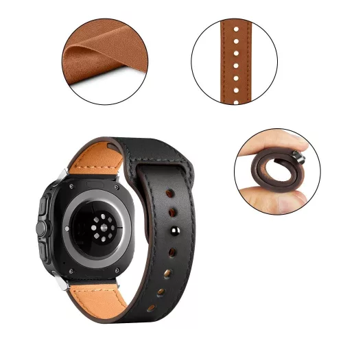 Tech-Protect Leatherfit Szíj Samsung Galaxy Watch Ultra (47mm) - Fekete