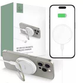   Tech-Protect QI15W-A33 - MagSafe kompatibilis vezeték nélküli töltő és kitámasztó - Fehér