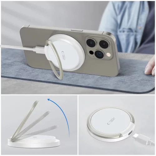 Tech-Protect QI15W-A33 - MagSafe kompatibilis vezeték nélküli töltő és kitámasztó - Fehér