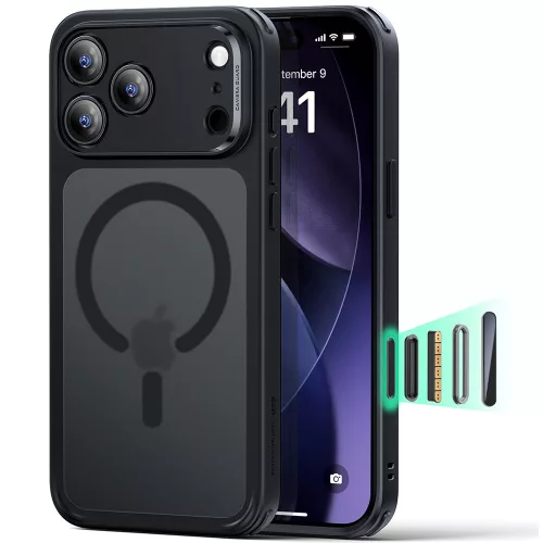 iPhone 17 Pro Max, Ütésállő MagSafe-es tok, Kameravédelemmel, Légpárnás sarkokkal - Matt Fekete - ESR Classic Hybrid HaloLock
