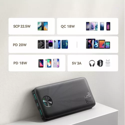 Joyroom Powerbank JR-PBF15 10000mAh USB-C USB-A 22.5W - fekete